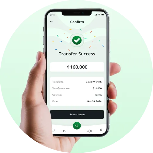 Transfer success on mobile app